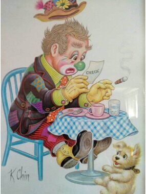 Vintage K Chin Clown Hobo Series Wall Art-Got The Check, Framed Print